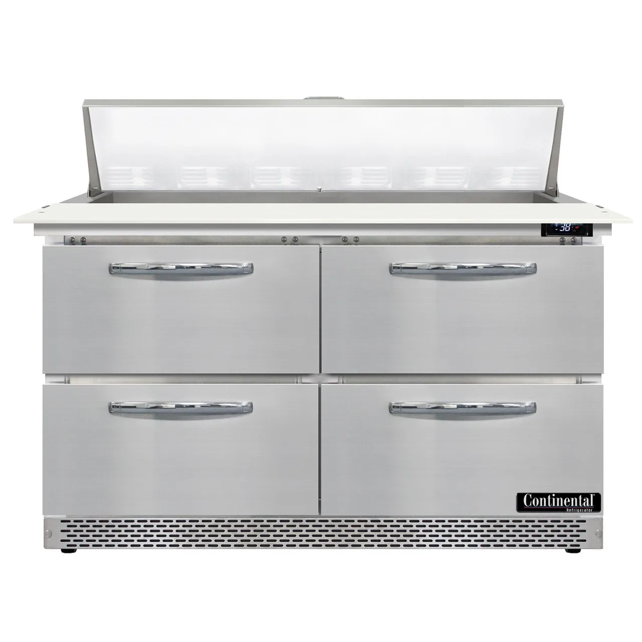 Continental Refrigerator SW48N12C-FB-D 48" 4-Drawer Sandwich and Salad Prep Table, 12 Pans, Stainless Steel Exterior