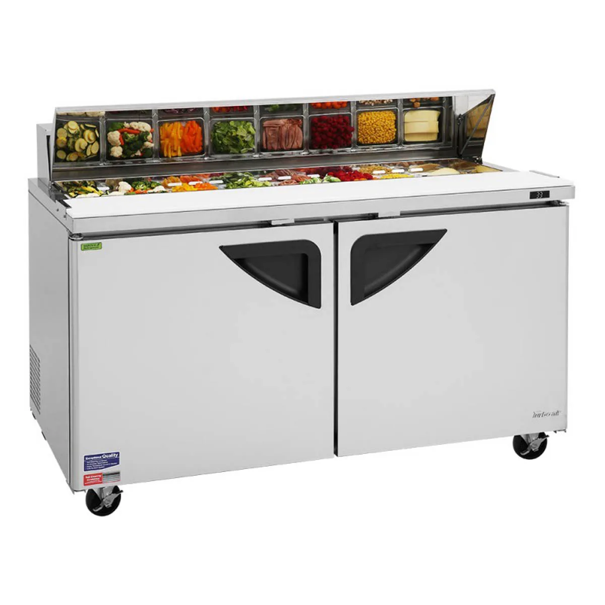 Turbo Air TST-60SD-N 60" Two Section Sandwich / Salad Prep Table w/ 2 Doors, 16 Pans