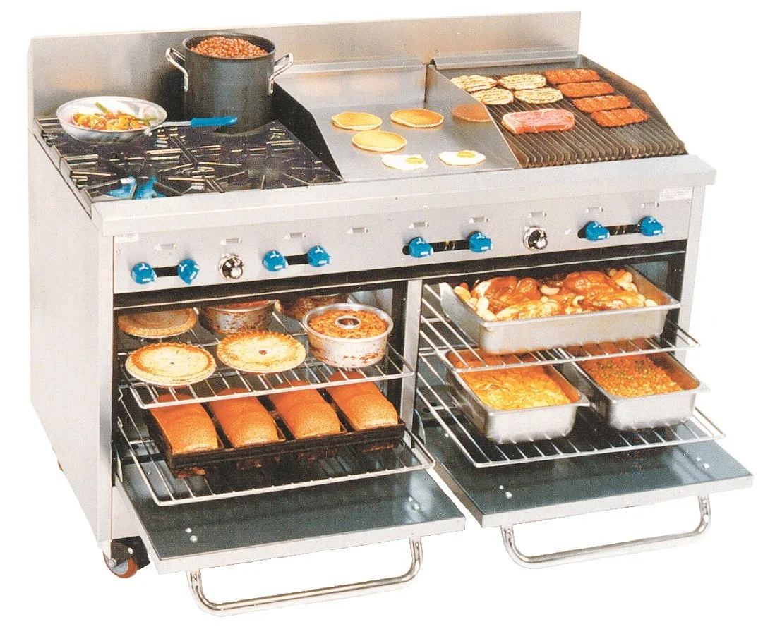 Comstock-Castle F33018-18-1.5RB 60" Gas Restaurant Range w/ (4) Open Burners, (1) 18" Griddle, (1) 18" Charbroiler, (1) Standard Wide Oven, (1) Space Saver Oven, 227.000 BTU