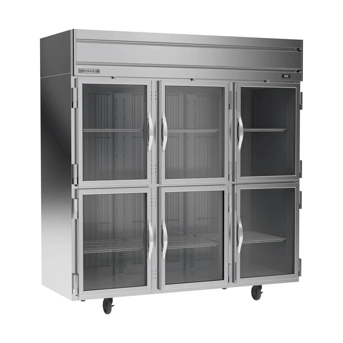 Beverage Air HRP3HC-1HG 78" 3-Section Reach-In Refrigerator w/ 6 Glass Half Doors, Top Mounted, 1/3 hp, 71.5 cu. ft.