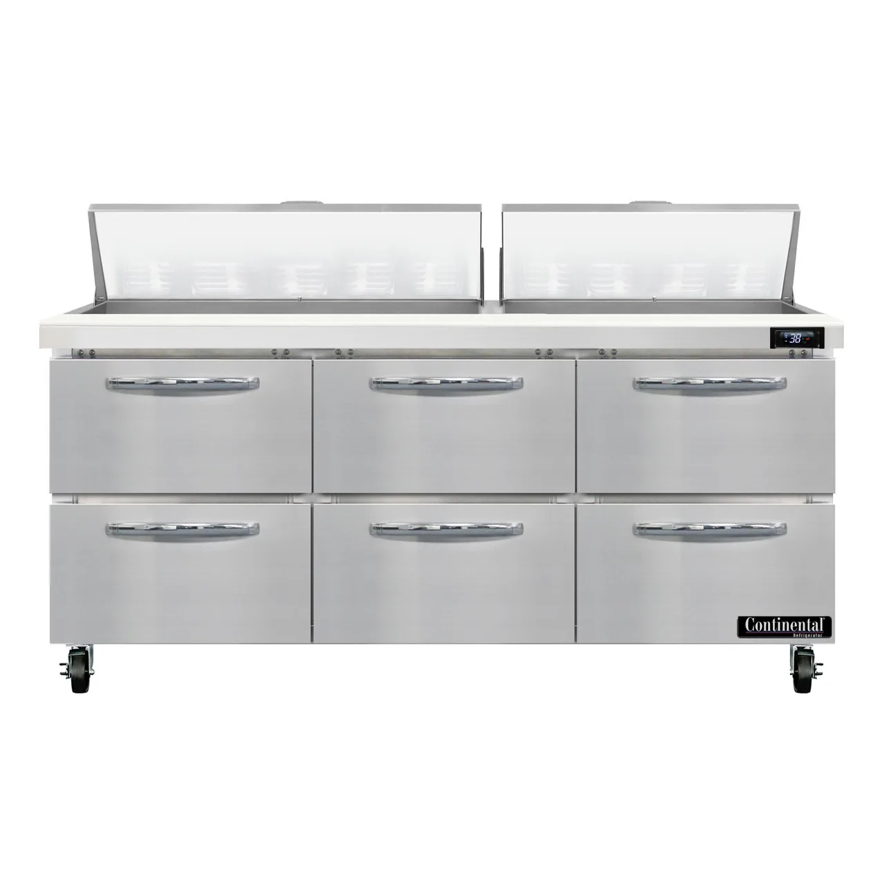 Continental Refrigerator SW72N18-D 72" 6-Drawer Sandwich and Salad Prep Table, 18 Pans, Stainless Steel Exterior