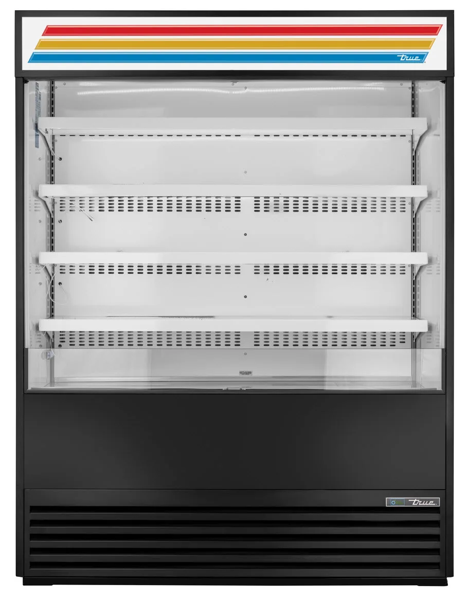 True TOAM-60-HC~TSL01 60" Vertical Air Curtain Merchandiser in Black, Self-Contained, 4 Shelves