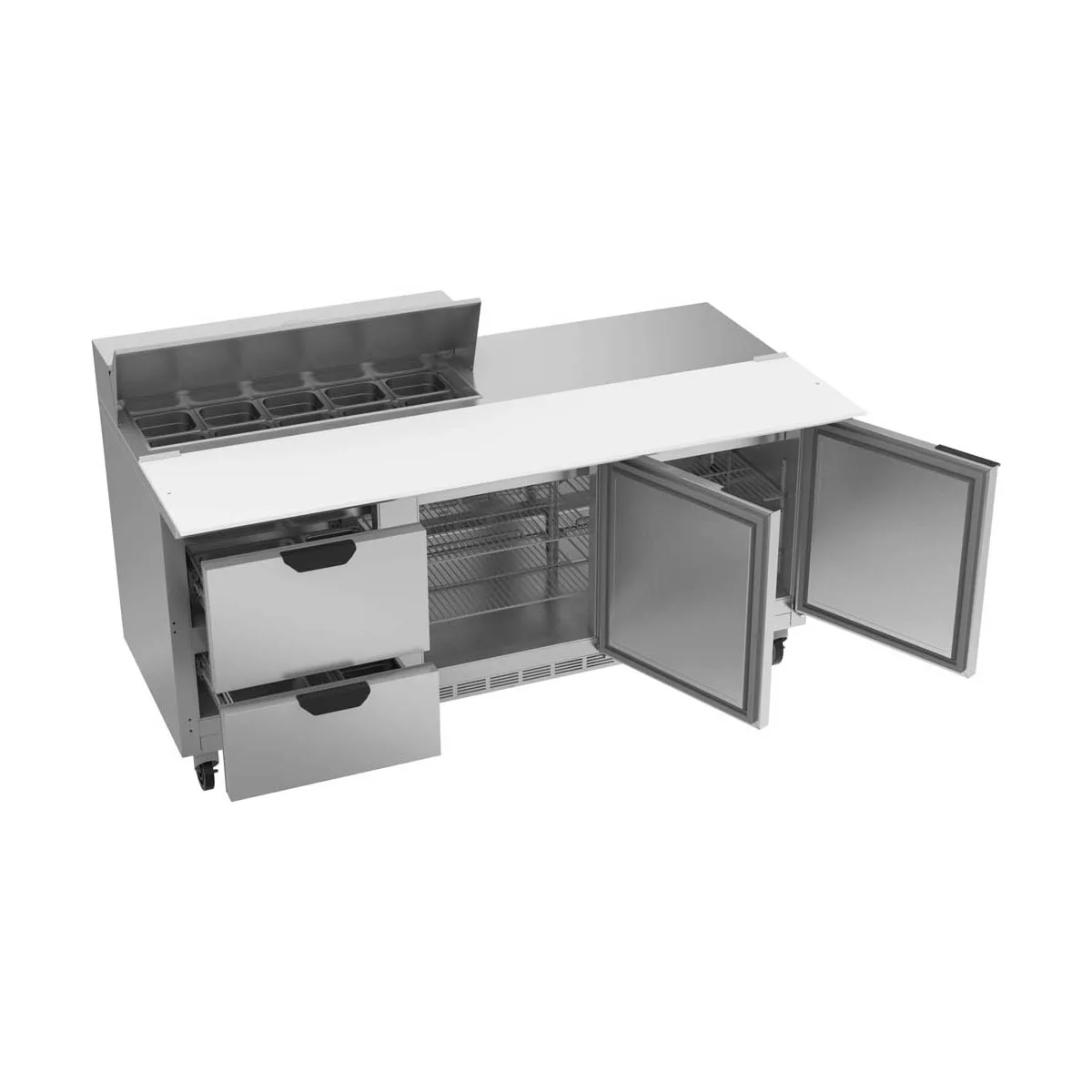 Beverage Air SPED72HC-10C-2 72" Three Section Sandwich/Salad Prep Table w/ 2 Drawers & 2 Doors, 10 Pans