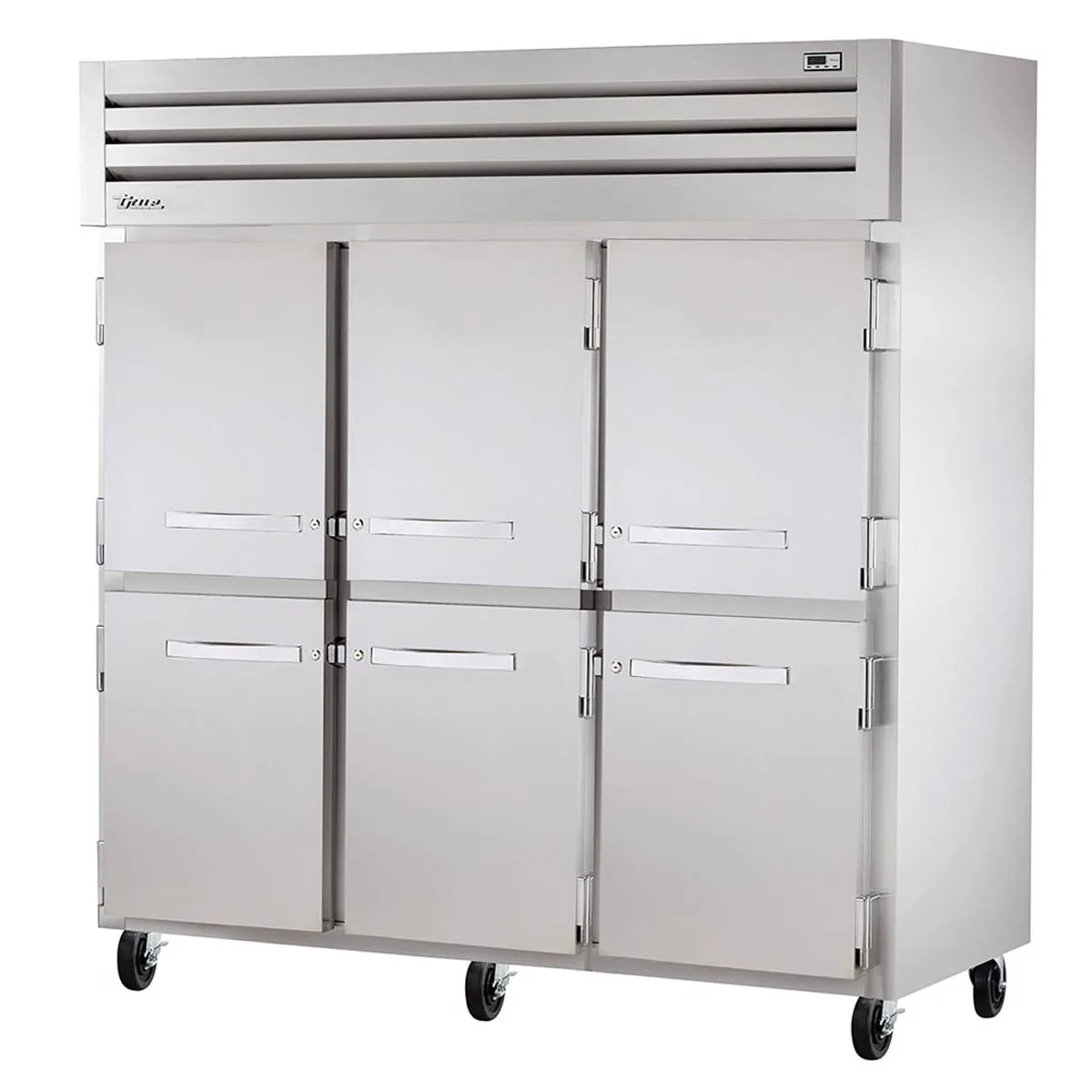 True STA3R-6HS 77" 3-Section Reach-In Refrigerator w/ 6 Solid half Doors, Top Mount, Aluminum Interior-Stainless Floor