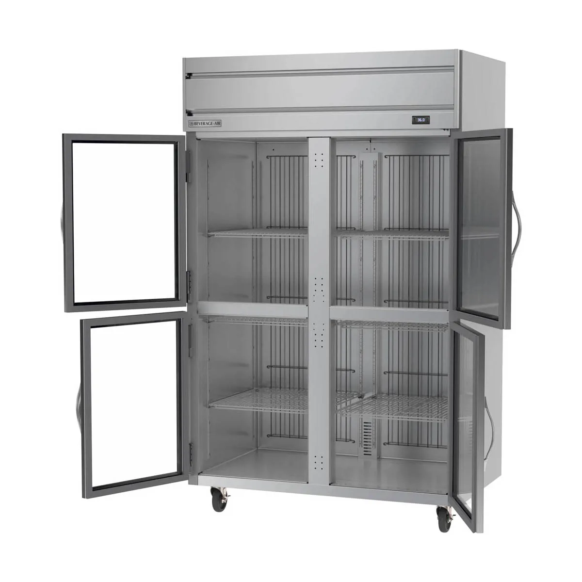 Beverage Air HRS2HC-1HG 52" 2-Section Reach-In Refrigerator w/ 4 Glass Half Doors, Top Mounted, 1/3 hp, 47 cu. ft.
