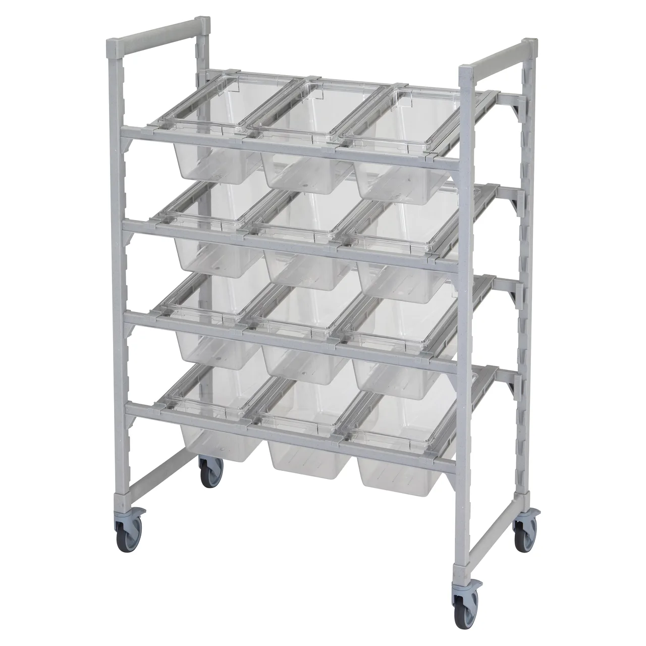 Cambro CPM244867FX1480 Mobile Flex Station Display Rack w/ (4) Open Shelves, Steel/Poly
