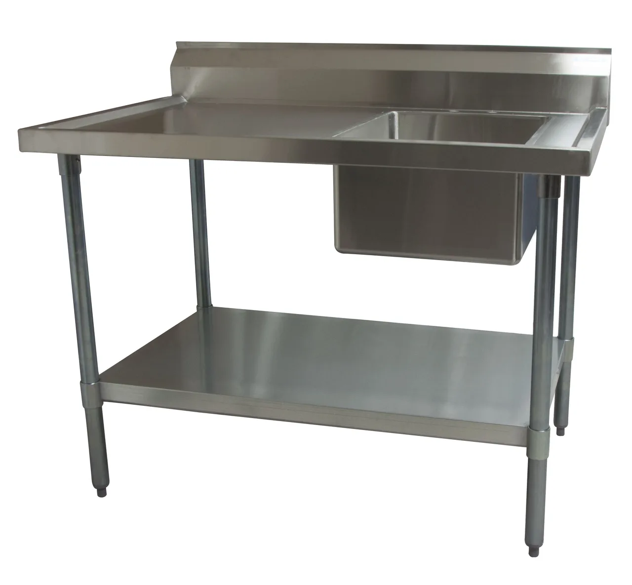 BK Resources BKMPT-3048S-RHD 48" Work Table with Prep Sink, Bowl On Right - 18 Gauge