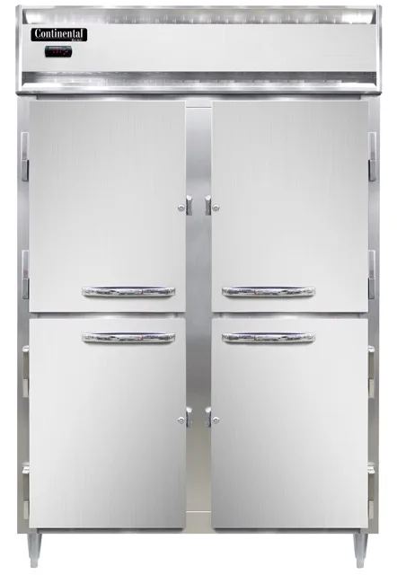Continental Refrigerator DL2W-SS-PT-HD-SD-GD 2-Section "50 cu ft" Heated Holding Cabinet, Pass-Thru, Stainless Steel, Half-Height Glass & Steel Doors