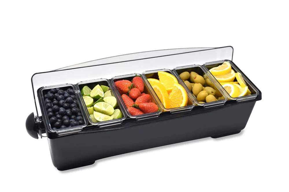 Krowne KR-101 Royal Series Condiment Tray, Six Plastic Cups with Snap-On Cover, Tabletop Organizer