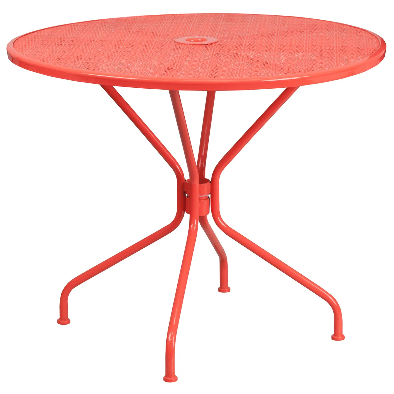 Flash Furniture CO-7-RED-GG 35.25in Round Patio Table, Coral, Steel, Powder Coat Finish