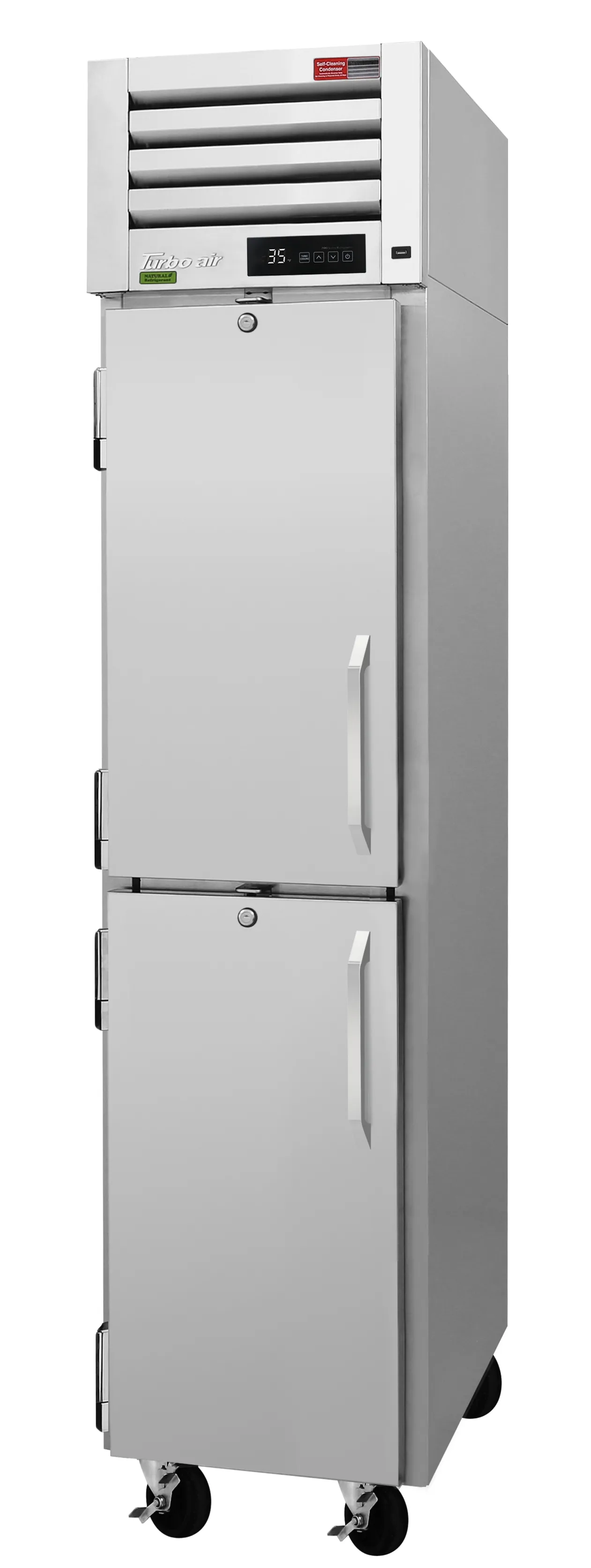 Turbo Air PRO-12-2R-N(-L) 1-Section Reach-In Refrigerator, 9.4 cu.ft., Stainless Steel, 2 Half Solid Doors, Top Mounted