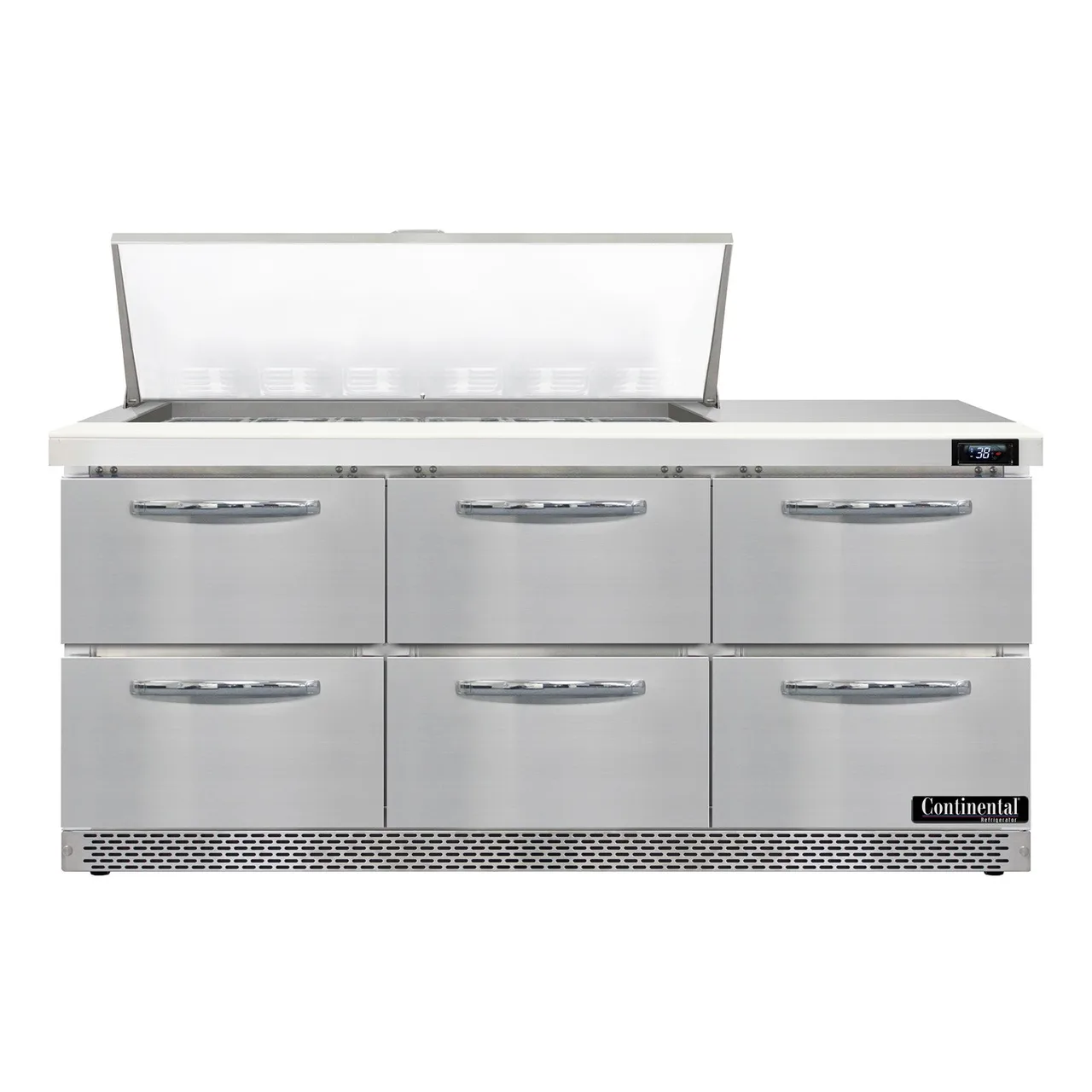 Continental Refrigerator D72N18M-FB-D 72" Mega Top Sandwich Prep Table w/ 6 Drawers, 18 pans