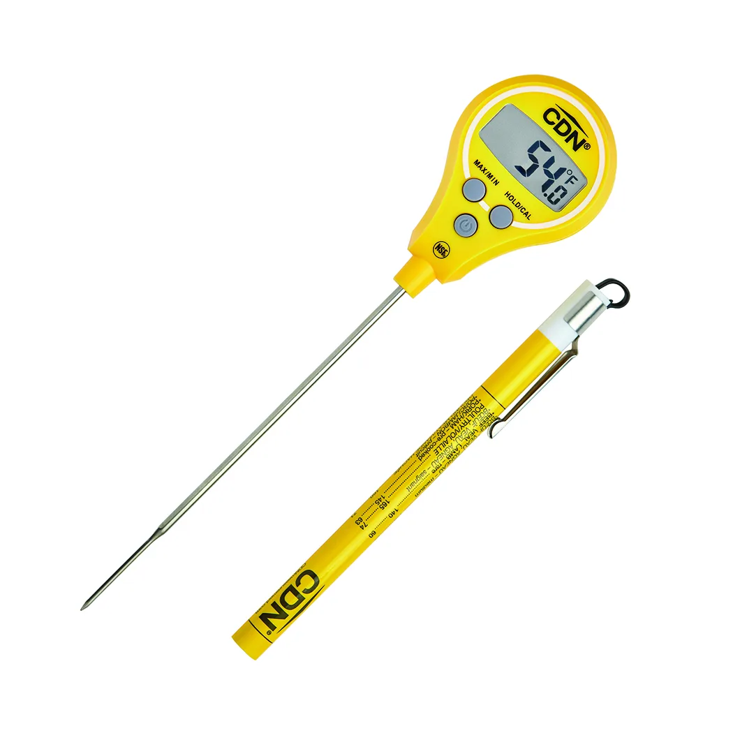 CDN DTL572-Y Lollipop Thermometer, -40 To +572°F, 1.08"W x 0.52"H, Yellow, Steel, IPX7, Pocket Clip