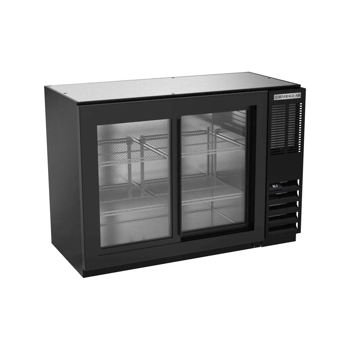 Beverage Air BB48HC-1-F-GS-B-27 48" 2 Section Black Back Bar Cooler with Glass Door