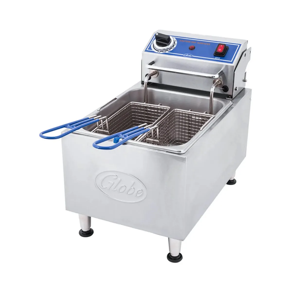 Globe PF10E Full Pot Countertop Electric Fryer with 10 lbs Capacity, 2 Baskets, 1.7 kW, 120v
