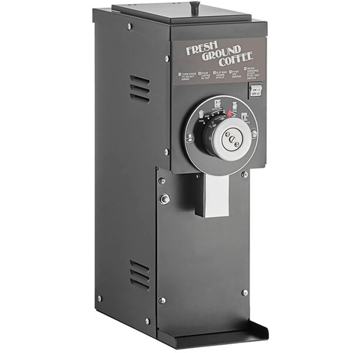 Grindmaster 810S 7" Wide Space Saver Retail Coffee Grinder w/ 1.5 lbs. Hopper Cap - 1/2 HP - Black