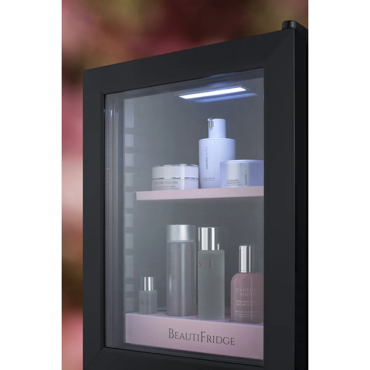 Summit LX114LP 13-3/4" Compact BeautiFridge Cosmetics Refrigerator, Pink Shelves, 0.85 cu.ft