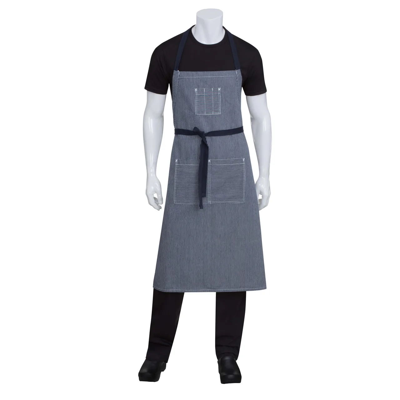 Chef Works AB038-IBL-0 Bib Apron, 39-1/2"L x 35"W, Contrast Ties, Indigo Blue, 83/17 Cotton/Poly