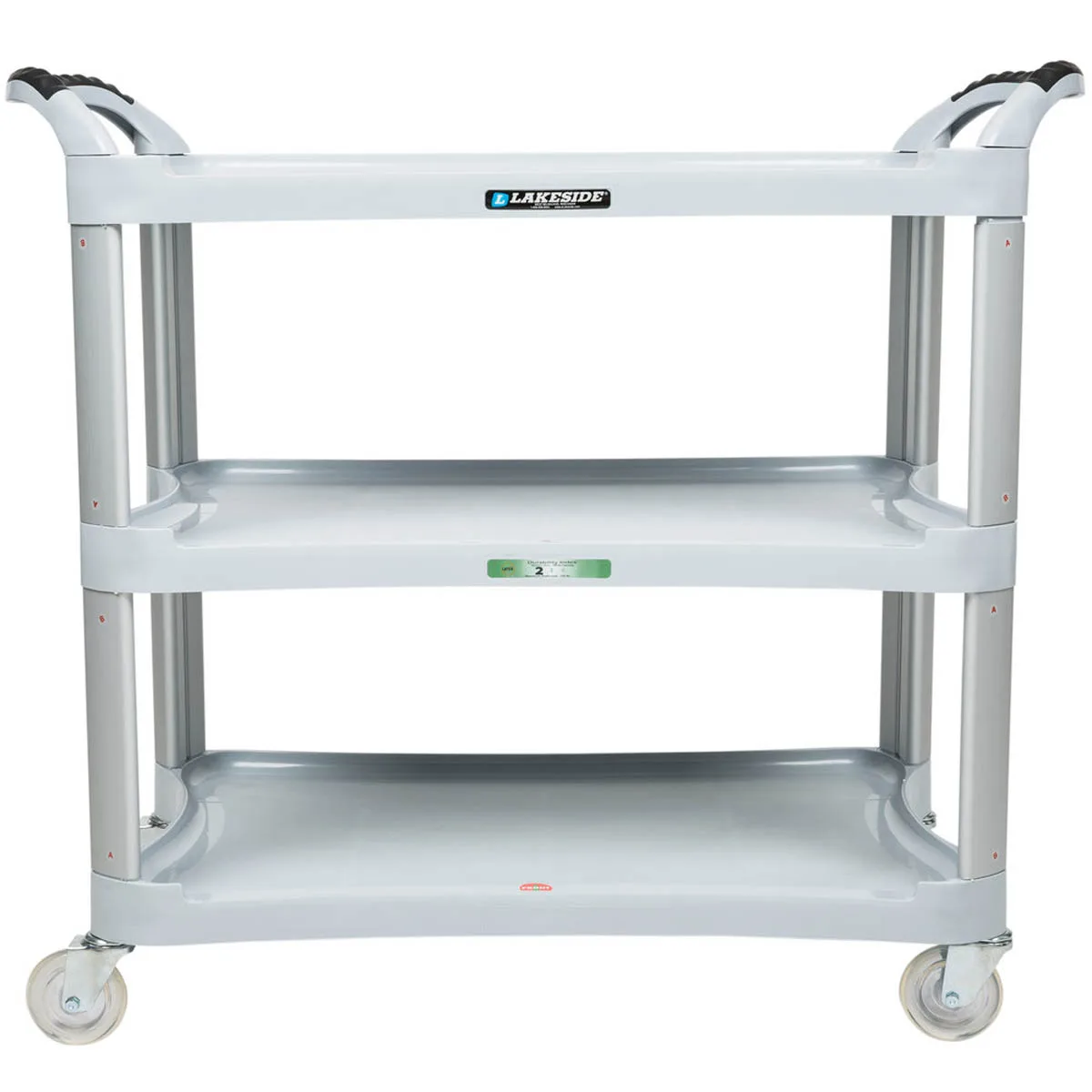 Lakeside 2510 Gray Stain-Resistant Plastic 3-Shelf Utility Cart - 20" x 42" x 37 1/2"