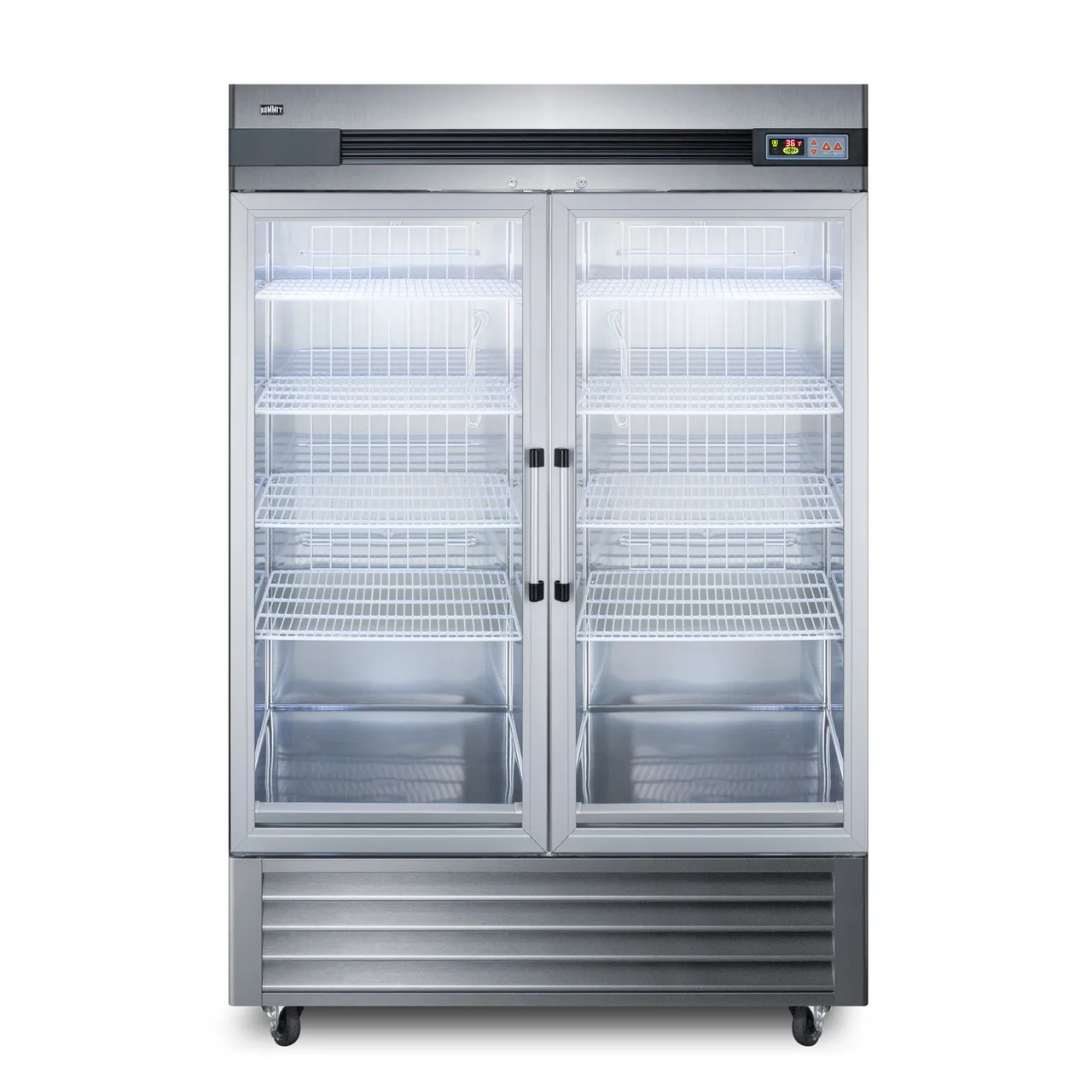 Summit SCR49SSG 56" 2-Section Reach-In Refrigerator w/ 2 Glass Doors, Bottom Mount, Stainless Steel, 49 cu. ft.