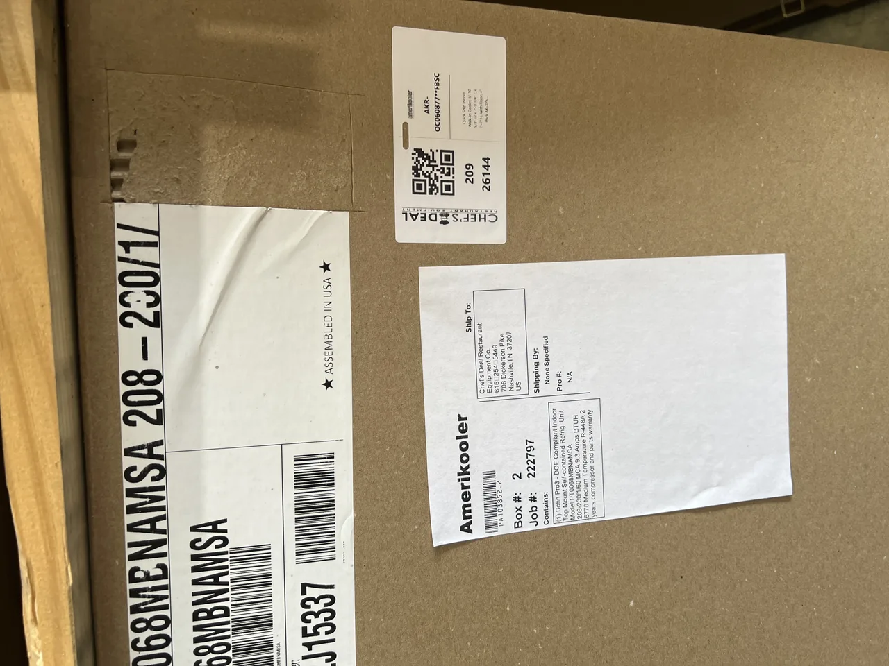 AmeriKooler QC060877**FBSC 6' X 8' Quick Ship Indoor Walk-In Cooler with Floor, Self-Contained - Open box