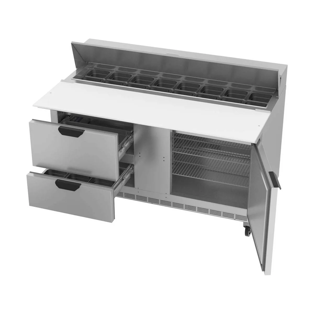 Beverage Air SPED60HC-16C-2 60" Two Section Sandwich/Salad Prep Table w/ 2 Drawers & 1 Door, 16 Pans