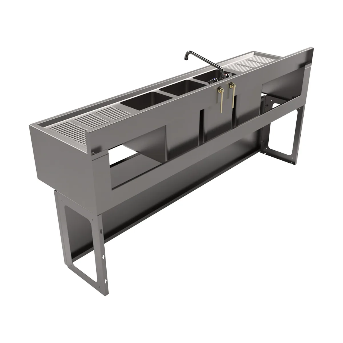 BK Resources UBB-18-372TS Underbar Sink Units, 3 Compartment with 2 Drainboards