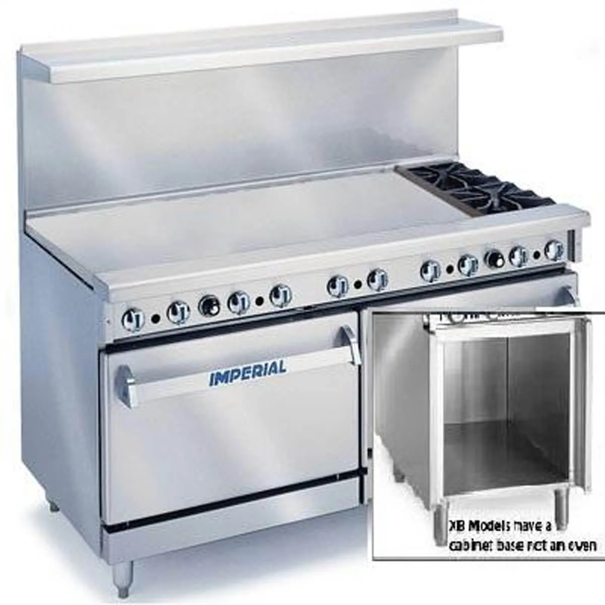 Imperial IR-2-G48-XB 60" Gas Restaurant Range w/ (2) Open Burners, 48" Griddle, (1) Standard Oven, (1) Cabinet Base, 179.000 BTU