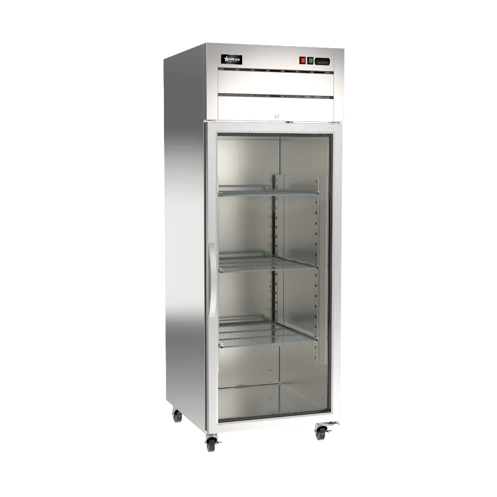 Omcan USA 50118 32" 1-Glass Door Reach-In Refrigerator, 21.5 cu. ft., Top Mounted, Stainless Steel