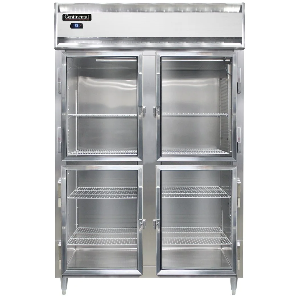 Continental Refrigerator D2RSNSAGDHD 52" 2-Section Reach-In Refrigerator w/ 4 Glass Half Doors, Stainless Steel Exterior, 32 cu. ft.