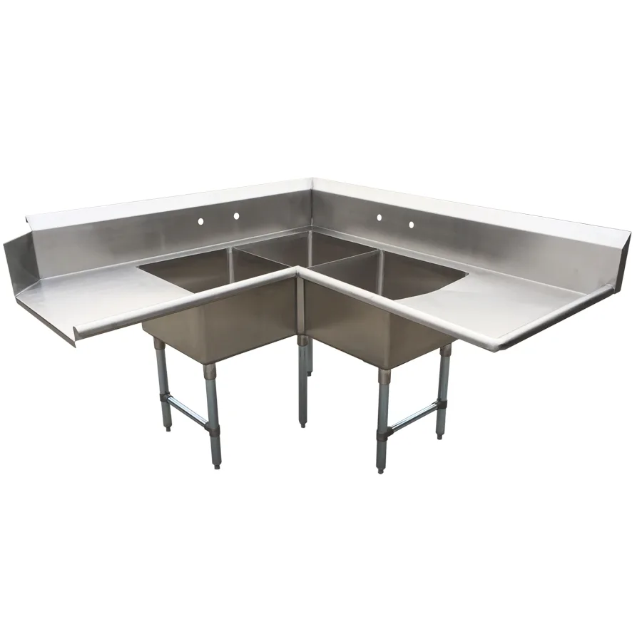 BK Resources BKSDT-CO3-2012-LS 65" Dishtable with Potsinks, Left Drainboard, 3 Bowls, Soiled