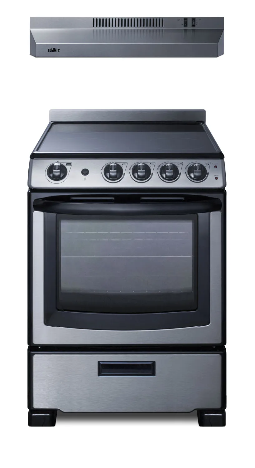 Summit REXH24RSS Electric Range & Convertible Hood Set, 24"W