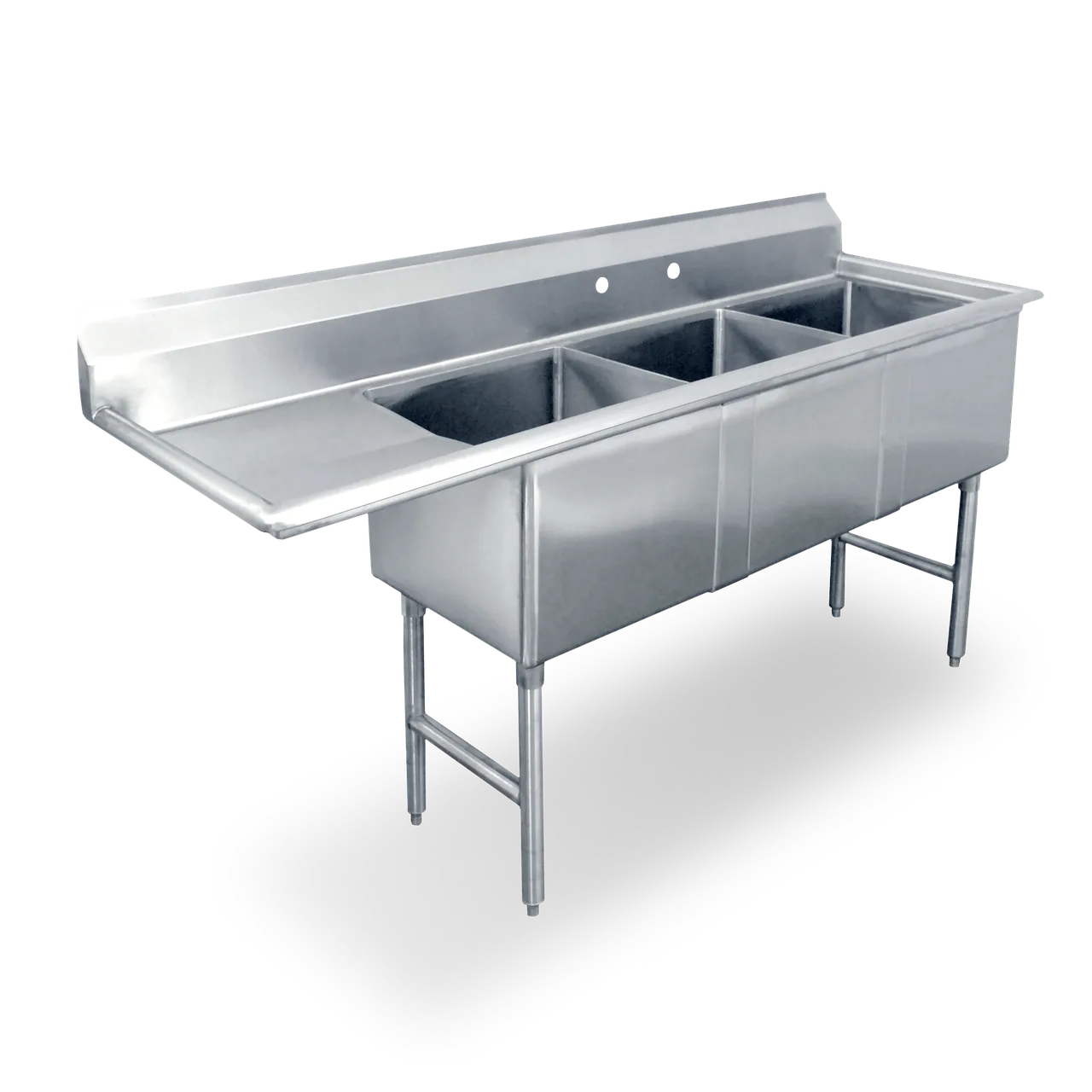 Steel Works SWS3C101410-10L-318 42" Three Compartment Sink, 14"W x 10"L Bowl With Left-Hand Drainboard