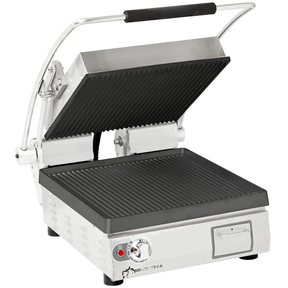 Star PGT14I Single Cast Iron Panini Sandwich Grill w/ Timer, Grooved Plates, Manual Controls