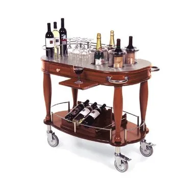 Lakeside 70038 Wine Cart w/ Oval Top and Shelf, 4 Bottle Cut-Outs, 4 Acrylic Wine Coolers