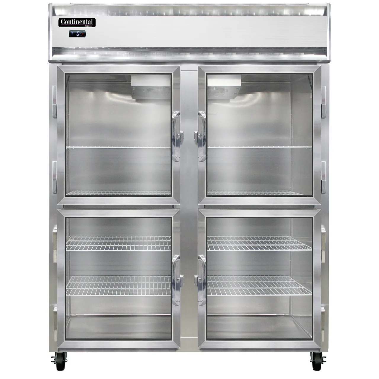 Continental Refrigerator 2FENSAGDHD 57" Two Section Reach-In Freezer w/ 4 Half Glass Doors, Stainless Steel Exterior, 50 cu. ft.