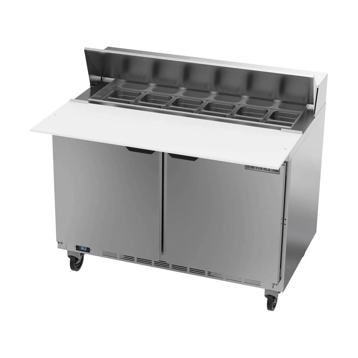 Beverage Air SPE48HC-12C 48" Two Section Sandwich/Salad Prep Table w/ 2 Doors, 12 pans, 13 cu. ft.