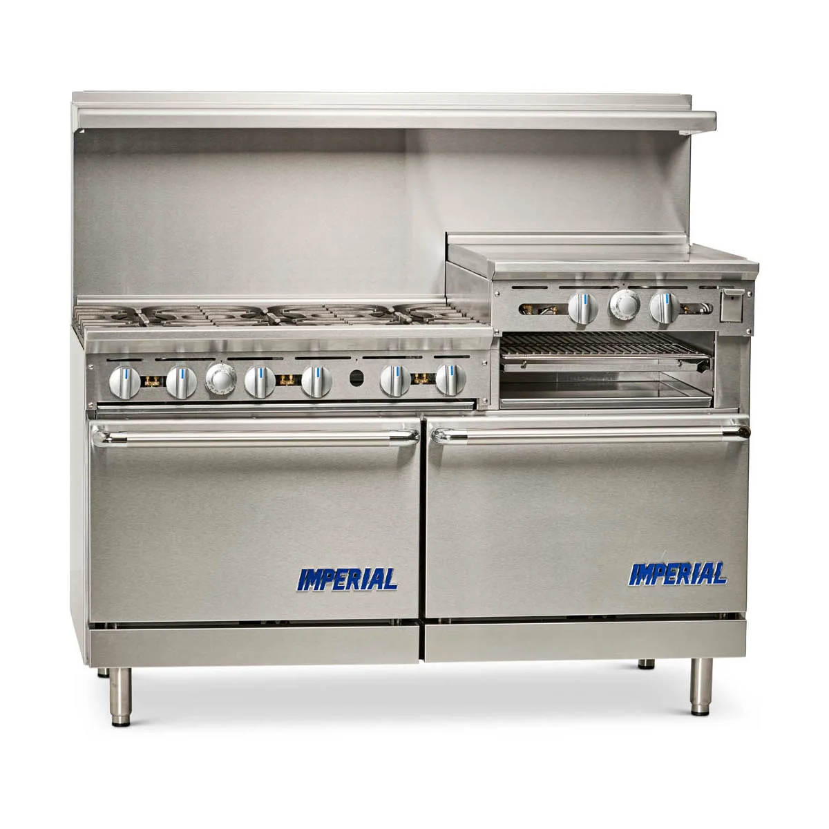 Imperial IR-6-RG24-CC 60" Gas Restaurant Range w/ (6) Open Burners, 24" Raised Griddle/Broiler, (2) Convection Ovens, 292.000 BTU