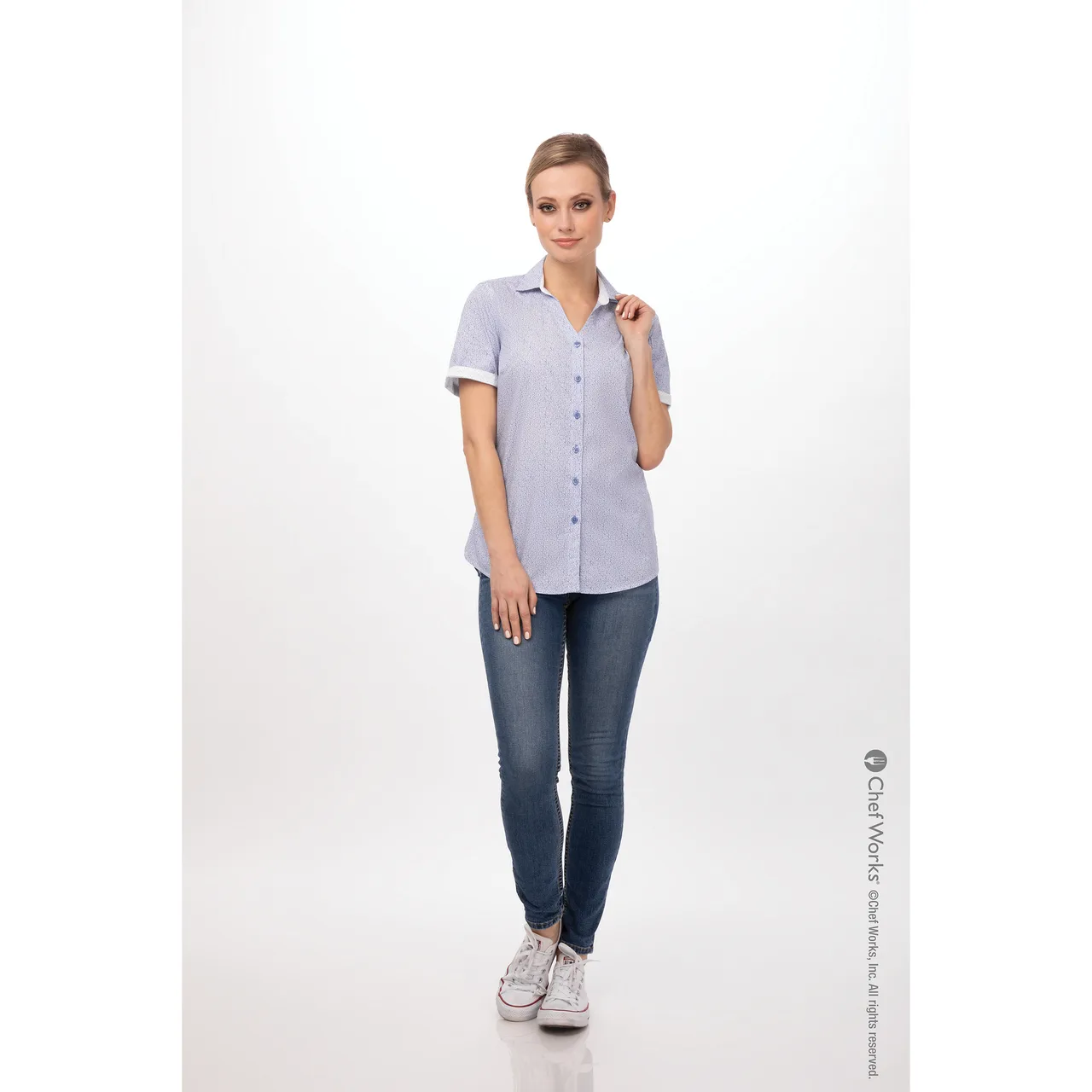 Chef Works SHC07W-BLU-XL Women's Charleston Cook Shirt, XLarge, Blue, Poly/Cotton