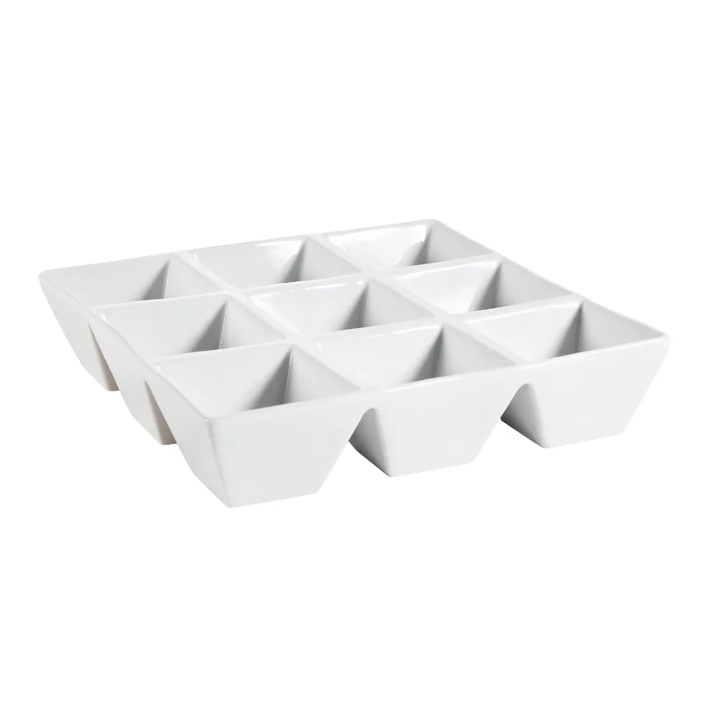CAC China CMP-SQ9 - 9" Porcelain Tray, 9 Compartments, 4 Oz Each 9" x 9" x 2" White Finish - 1 Dozen