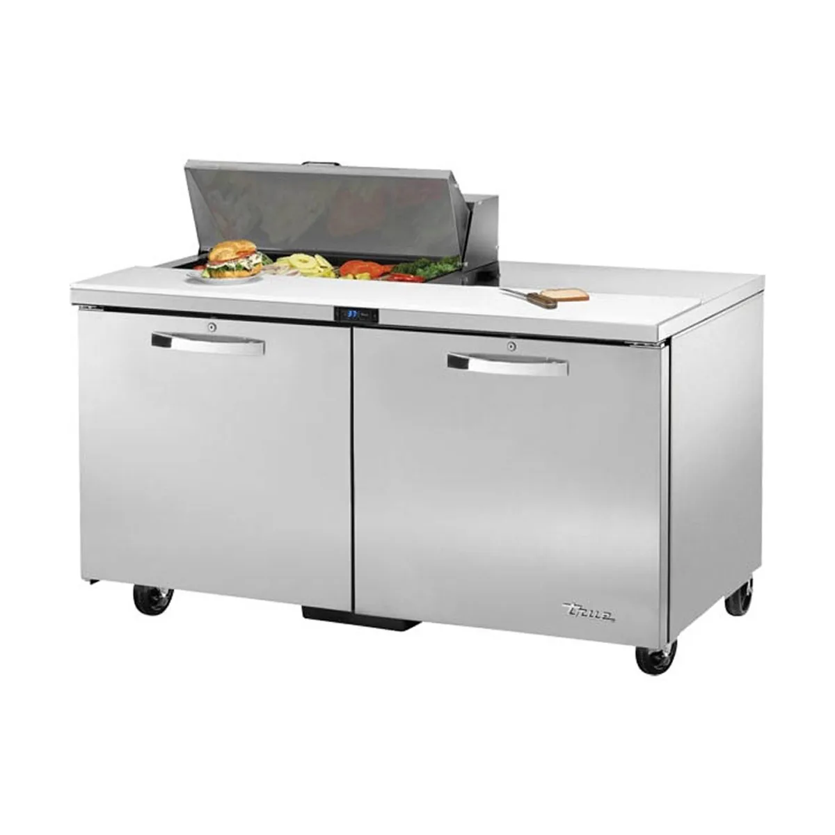 True TSSU-60-08-HC~SPEC3 60" Two Section Sandwich / Salad Prep Table w/ 2 Doors, 8 Pans