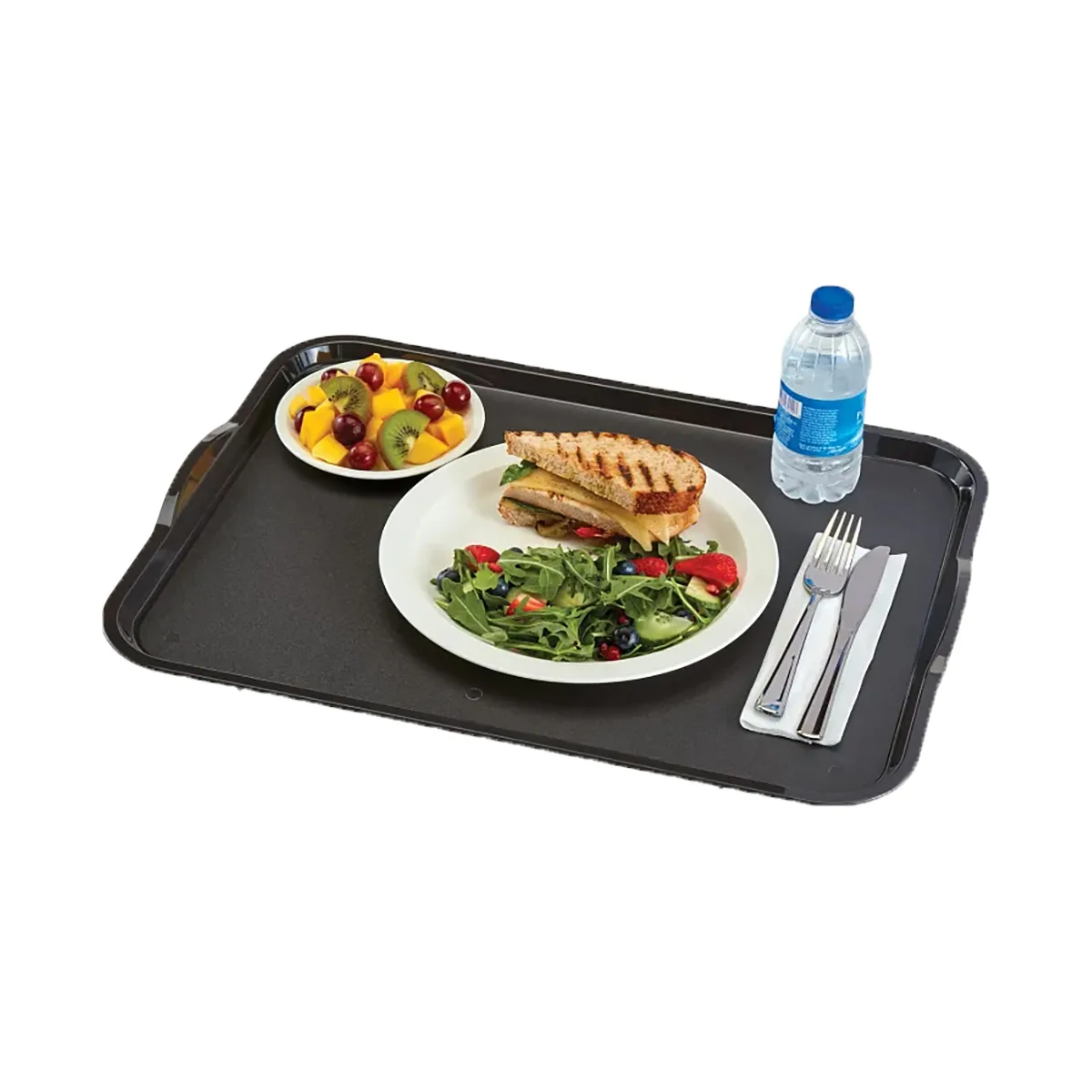 Cambro 1418CWH110 Tray, 14" x 18" Black Rectangular Polycarbonate Handles Stacking Lugs NSF