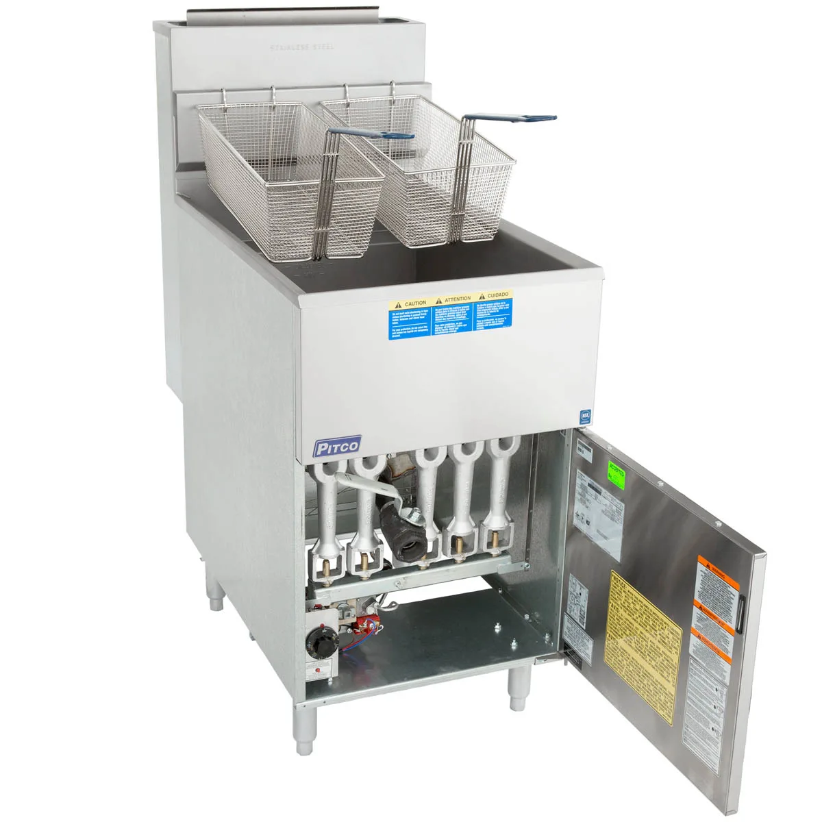 Pitco 65C+S Quick Ship Full Pot Floor Model Economy Gas Fryer w/ 65-80 lb Capacity, 150.000 BTU