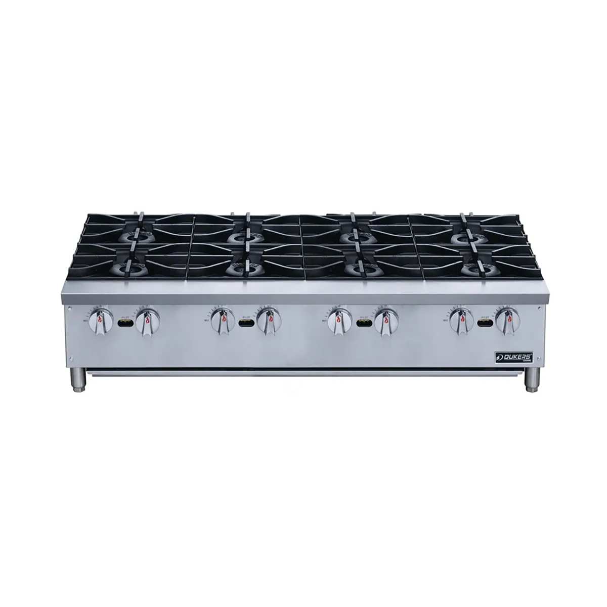 Dukers DCHPA48 48" Countertop Gas Hotplate with (8) Burners, Manual Controls, 224.000 BTU