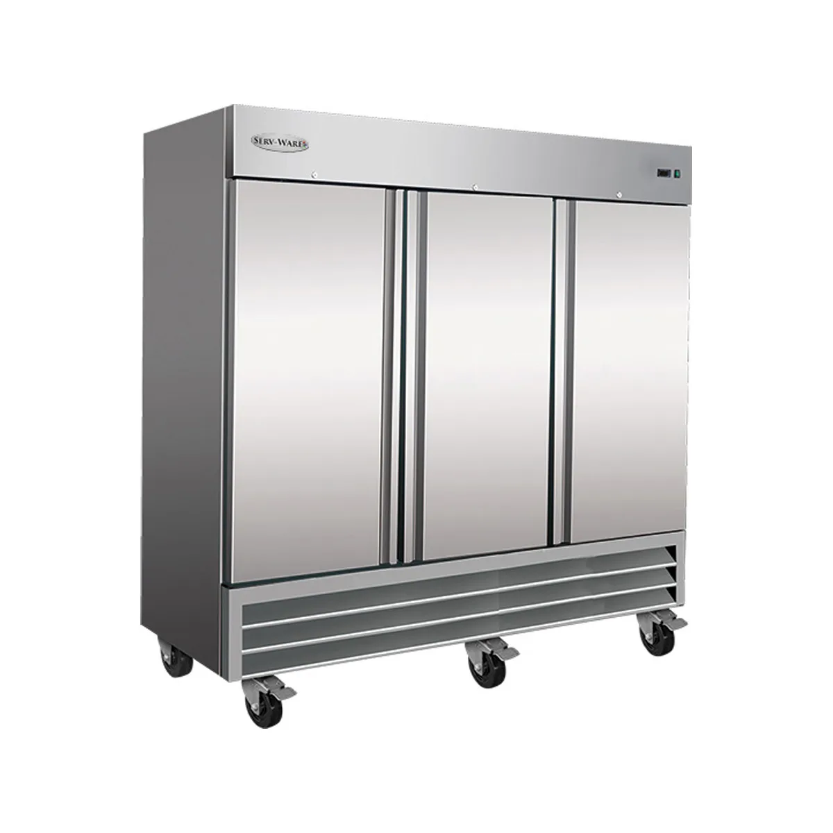 Serv-Ware RF3-HC 81" 3-Solid Door Reach-In Freezer, Bottom Mounted, 72 cu. ft., Stainless Steel