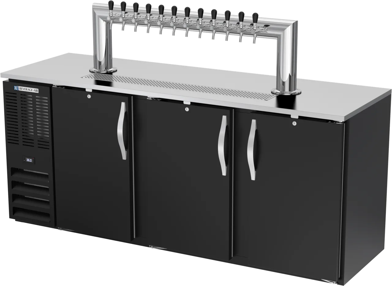 Beverage Air DDN78HC-B-12T Keg Cooler, 78"W x 26"D x 49"H, Black, 4 ½‑Barrel, Faucets, R290, 1/3 HP