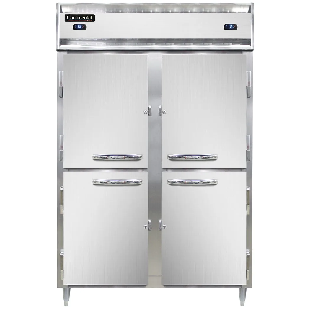Continental Refrigerator D2RFSNHD 52" 2-Section Reach-In Refrigerator Freezer Combo w/ 4 Half Solid Doors