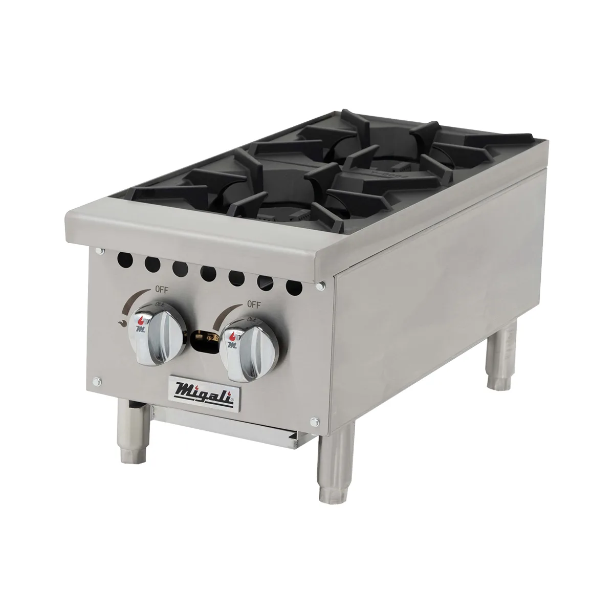 Migali C-HP-2B-12 12" Countertop Gas Hotplate w/ (2) Burners, Manual Controls, 50.000 BTU