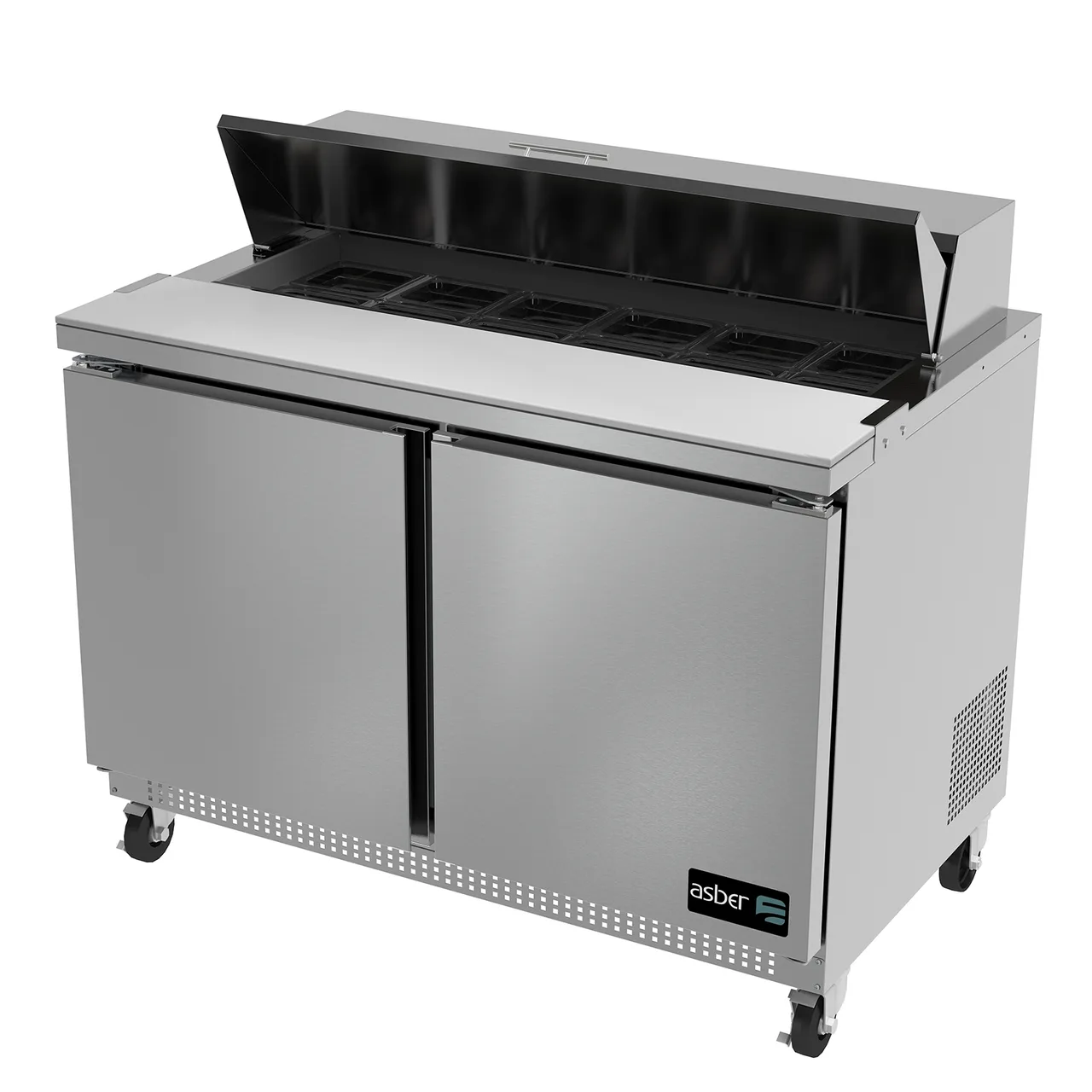 Asber APTS-48-12 48" Two Section Sandwich/Salad Prep Table w/ 2 Doors, 12 pans, 12 cu. ft.