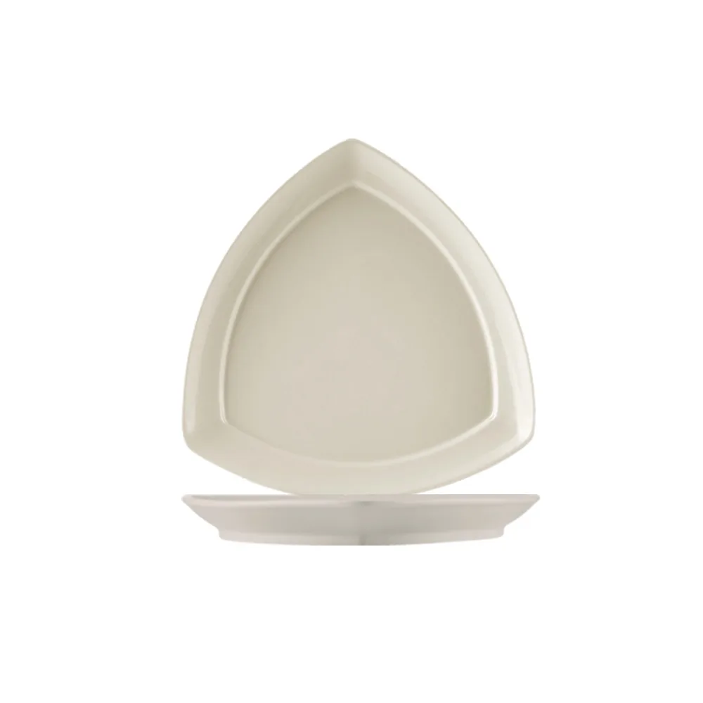 CAC China REC-T16 - Triangular Plate, 10-1/2" x 10-1/2" x 1" Ceramic, White, Dishwasher - Dozen